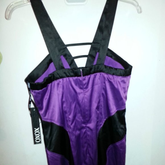 NWT XOXO PURPLE BLACK BODYCON MINI SEXYCLUBCOCKTAIL HOLIDAY PARTY DRESS SZ 7/8 - Picture 8 of 12